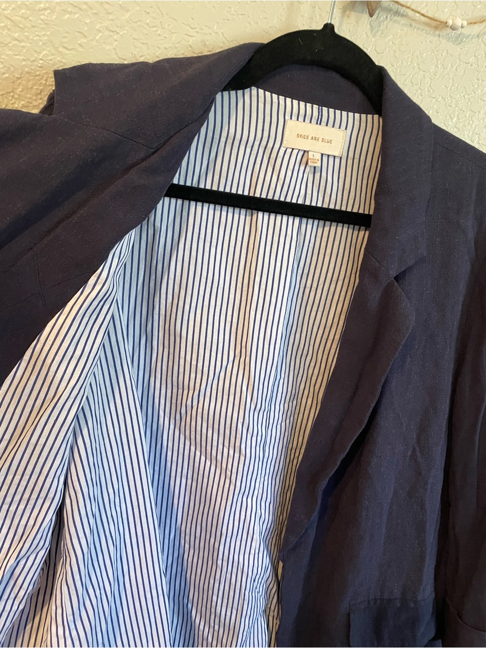 Skies Are Blue Navy Open-Front Linen-Blend Blazer - Picture 2 of 3